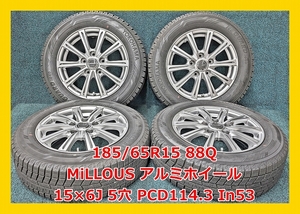 2017年製 185/65R15 88Q YOKOHAMA ice GUARD iG60 中古 スタッドレス/MiLLOUS 中古 アルミホイール付き 4本 5穴 PCD:114.3 IN:53