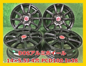 ★14インチ BADX (バドックス) DOS RB-10 中古 社外 アルミホイール 4本 4穴 PCD:100 IN38★