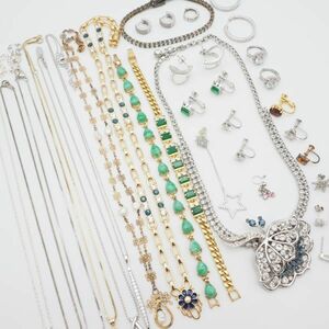 (EXE0402) 1 jpy gorgeous accessory large amount set emerald pearl pearl CZ necklace bracele earrings earrings etc. together 