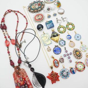 (BMM0403) 1 jpy glass accessory large amount set Venetian mo The ik Murano necklace pendant brooch ring ITALY etc. together 