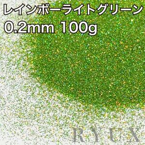 大容量！ラメ グリッター レインボーライトグリーン0.2mm 100g フレーク 塗装 素材 キラキラ ホログラム