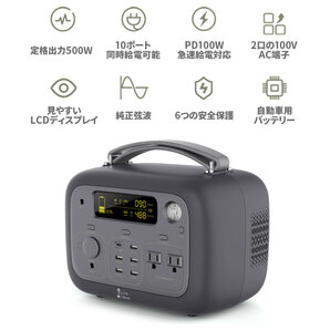 大容量ポータブル電源 540WH 150000mAh AC100V/500W/正弦波 QC3.0/18W PD3.0/100W LEDライト付 純正弦波 防災グッズ 小型 発電機 台風の画像2