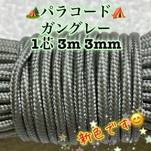 ☆★パラコード★☆１芯 ３m ３mm☆★ガングレー★手芸とアウトドアなど用★