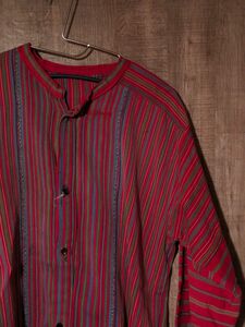 グッドレギュラー　バティック　民族　ストライプ　ギミック　長袖シャツ　ビンテージ　雰囲気　レッド　グアテマラ　vintage