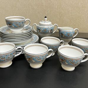 A462 WEDGWOOD ウエッジウッド ターコイズ ティーセット カップ&ソーサー ケーキソーサー 6客 クリーマー シュガーポット の画像1