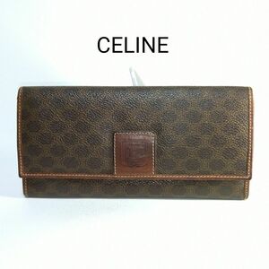 CELINEセリーヌ◆M/96●マカダム柄■2つ折り 長財布ウォレット★レザーブラウン系