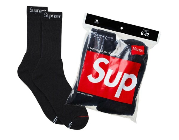 Supreme Hanes Crew Socks 2足 supreme靴下 靴下 シュプリーム靴下 ブラック 黒 靴下 バラ売り ステッカー