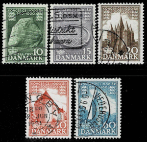 《デンマーク》1953-54年　デンマーク王国1000年　５種