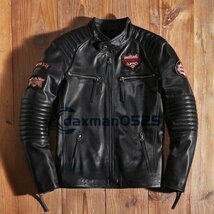 人気新品 高品質■牛革 ライダース 刺繍 レザージャケット ハーレー メンズ 革ジャン バイクウエア ブルゾン オートバイ本革_画像1