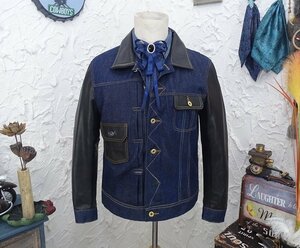 人気新品 美品■レザージャケット デニム+羊革 ライダース バイクウエア ブルゾン オートバイ メンズ 革ジャン 本革