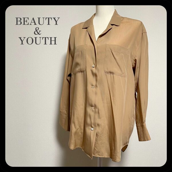 【美品】BEAUTY & YOUTH 長袖 開襟シャツ ブラウス ベージュ オープンカラーシャツ