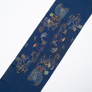 龍村平蔵 袋帯 鶏売りと町人の図 風俗画 濃紺 西陣織 正絹の画像8
