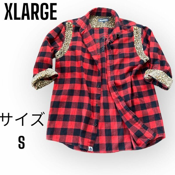 【美品】XLARGE エクストララージ　チェックシャツ　シャツ　豹柄　赤　レッド チェック