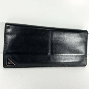 【美品】PRADA プラダ 長財布 三角ロゴ ロゴプレート レザー ブラック 黒 小銭入れ Wallet 二つ折り財布　カードケース