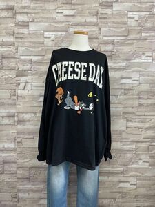 TOM ＆JERRYトムとジェリープリントロンTシャツブラック