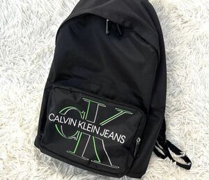 美品 Calvin Klein Jeans カルバンクラインジーンズ リュックサック バックパック 黒 ブラック デイパック ナイロン ロゴ 