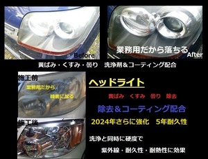 商品番号０３２番 　ヘッドライトの黄ばみ・くすみ・曇り・保護コーティング耐久性　５年