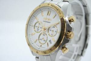 【美品 保証付 動作確認済】SEIKO セイコー Chronograph Date Quartz White Dial Mens クォーツ クロノグラフ 白文字盤 8T63-00D0 #T237