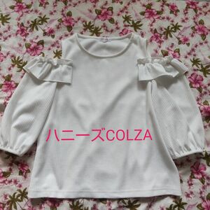 ☆ハニーズ　COLZA　オフショルダー　カットソー　オフホワイト　S トップス　肩出し　Tシャツ