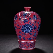 青花 臙脂紅 軋道花卉紋梅瓶 唐物 陶磁器 中国美術 工芸品 HB920_画像5