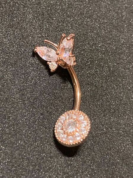 14G ピンクゴールド 蝶々 キャッチ サークル CZ へそピアス ボディピアス