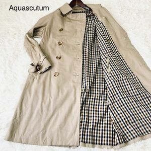 アクアスキュータム Aquascutum コットン100% ステンカラーコート スプリングコート Aqua5 裏地 チェック アウター メンズ ベージュ M〜L位