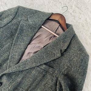 美品 希少XL位 ハリスツイード HARRIS TWEED テーラードジャケット くるみボタン ヘリンボーン チェック メンズ アウター 紳士服 カーキ LLの画像3