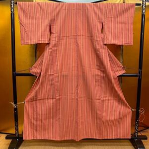 着物　ウール　単衣　ボーダー柄　紋なし　黄変あり　和服　和装　身丈150cm　裄丈64cm　■Y134