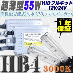 高性能 薄型HIDキット 55W HB4 3000K 12V/24V 【交流式バラスト＆クリスタルガラスバーナー】