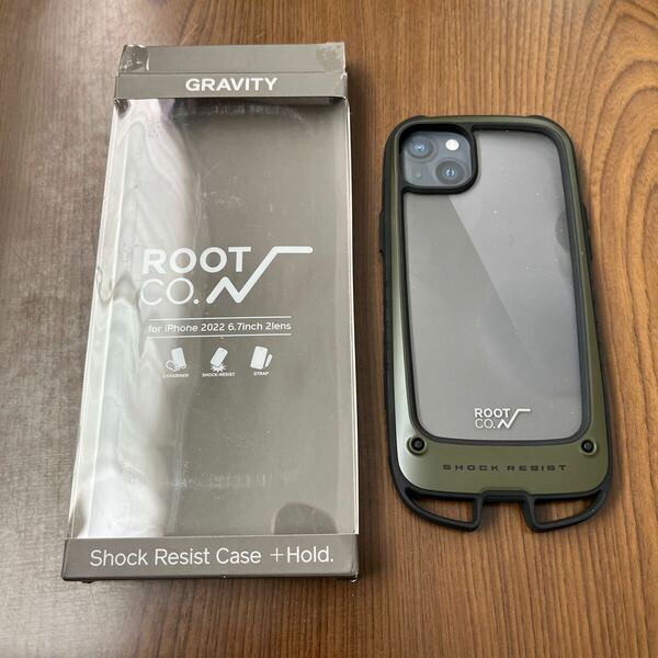 604p2904☆ 【ROOT CO.】[iPhone14Plus専用]GRAVITY Shock Resist Case +Hold.(カーキ) 