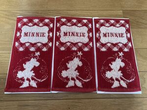 3枚 非売品 ミニーマウス 読売新聞 赤 白 タオル ハンドタオル ディズニー 24.5x12.5cm minnie mouse 敷物