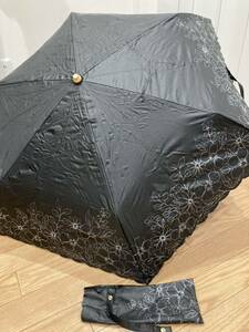 未使用 晴雨兼用 折りたたみ傘 銀ラメ 花柄 黒 雨傘 日傘 レディース 紫外線 黒 軽量 カバー付き キラキラ 50㎝
