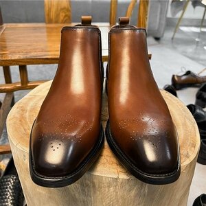 チェルシーブーツ　サイドゴアブーツ ブーツ メンズシューズ　牛革　ビジネスシューズ　イギリス風　革靴 本革　紳士靴　コーヒー　24.5cm