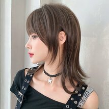 セミロング　ショート ストレート　レイヤー　カツラ　ウィッグ　小顔効果　スタイル変更　気分転換　ネット付き_画像2