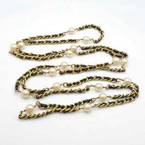 美品 CHANEL シャネル ロング ネックレス レザー パール レア Vintage 1円から～の画像3