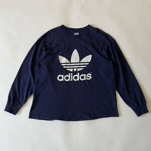 90s USA製 adidas アディダス Tシャツ ビッグトレフォイル 那須紺 シングルステッチ 古着vintage USED 万国旗 ロンT 常田