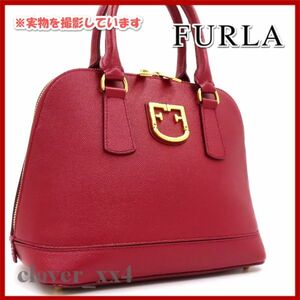 【極美品 2019年】 フルラ ハンドバッグ ファンタスティカ S 赤 レッド 系 レザー FURLA バッグ アーチロゴ