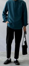◆新品◆ 定価3900円!! BACKNUMBER バックナンバー 微光沢!! バンドカラーシャツ スタンドカラー 長袖 黒緑 メンズ Lサイズ_画像4