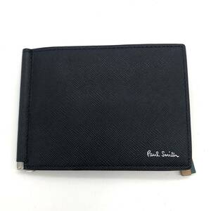 【美品】Paul Smith 873919/P642 ブライトストライププラー・マネークリップ 二つ折り 札入れ 小銭入れ付 財布 ネイビー ポールスミス