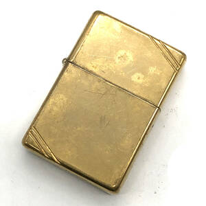 【動作未確認】ZIPPO ジッポ ソリッドブラス 1937レプリカ ダイアゴナルライン ゴールドカラー オイルライター ＃Ⅷ(1992年製) 喫煙具