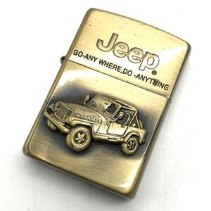 【火花のみ確認】ZIPPO ジッポ Jeep GO-ANY WHERE,DO-ANYTHING オイルライター ＃1995年製 ゴールドカラー ジープ 車 立体 喫煙具