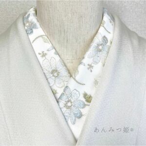 洗える刺繍半衿 山吹鼠色の葉