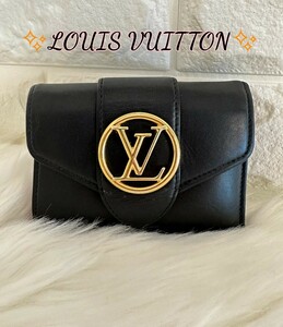 【美品】LOUIS VUITTON ルイ ヴィトン ポルトフォイユ LV ポンヌフ コンパクト ノワール 三つ折り財布 レザー M69175