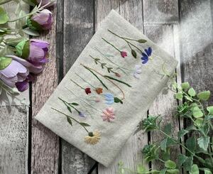 handmade. flower. hand embroidery library book@ book cover ( inside cloth purple series ) hand made cotton linen Mother's Day. in present! floral print ....