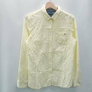 ◇ TOMMY HILFIGER 綿100％ シンプル ワンポイント ポケット 長袖 ワイシャツ サイズM/L イエロー メンズ E