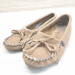 ◇ Minnetonka ミネトンカ 定番 デッキシューズ フリンジ モカシンシュ－ズ サイズ5 キャメル レディース E