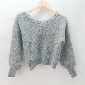 ◇ PROPORTION BODY DRESSING 胸元レ－ス仕様 収縮性 長袖 ニットセ－タ－ サイズFR グレ－系 レディース E