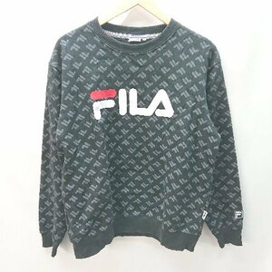 ◇ FILA フィラ 総柄 ブランドロゴプリント袖リブ 長袖 トレ－ナ－ サイズL ブラック メンズ レディース E