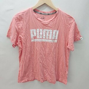 ◇ puma プーマ－ ブランドロゴ フラワ－プリント 半袖 ティ－シャツ サイズL サ－モンピンク レディース E
