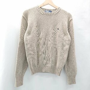 ◇ POLO RALPH LAUREN コットン100％ リブ編み 長袖 ニットセ－タ－ サイズS ブラウンベ－ジュ メンズ レディース E